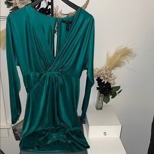 BCBGMaxAzria Teal Satin Midi Dress